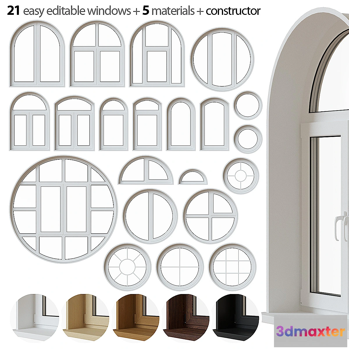 1320712 - Set of round and arched windows 3D Max
