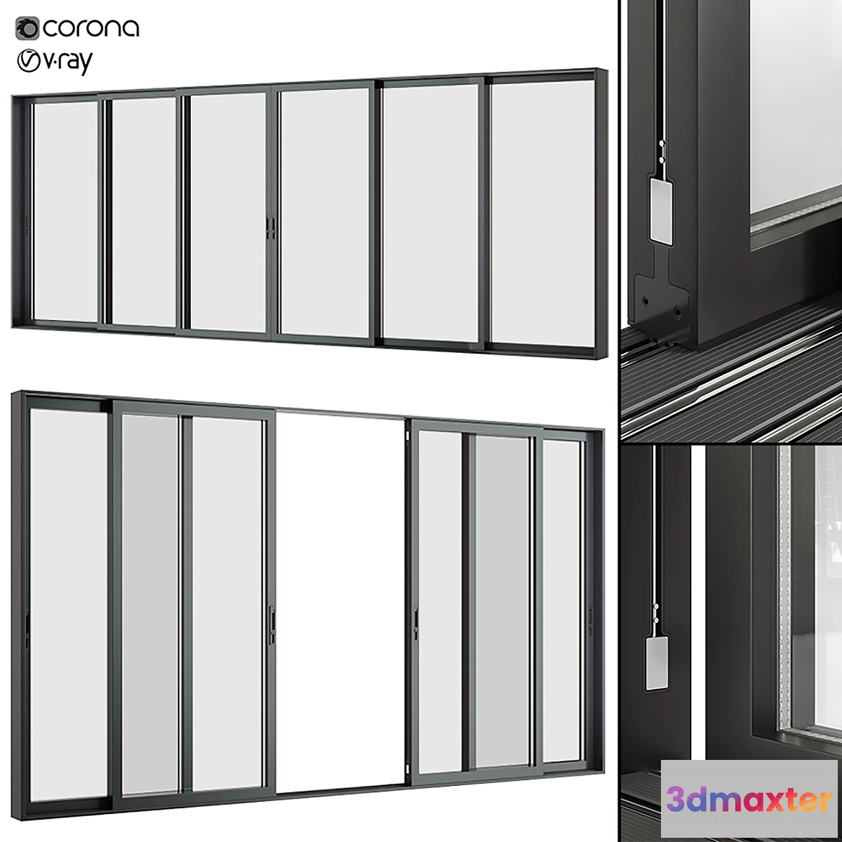 1430558 - A set of sliding Metal Windows and Doors. 3D Max