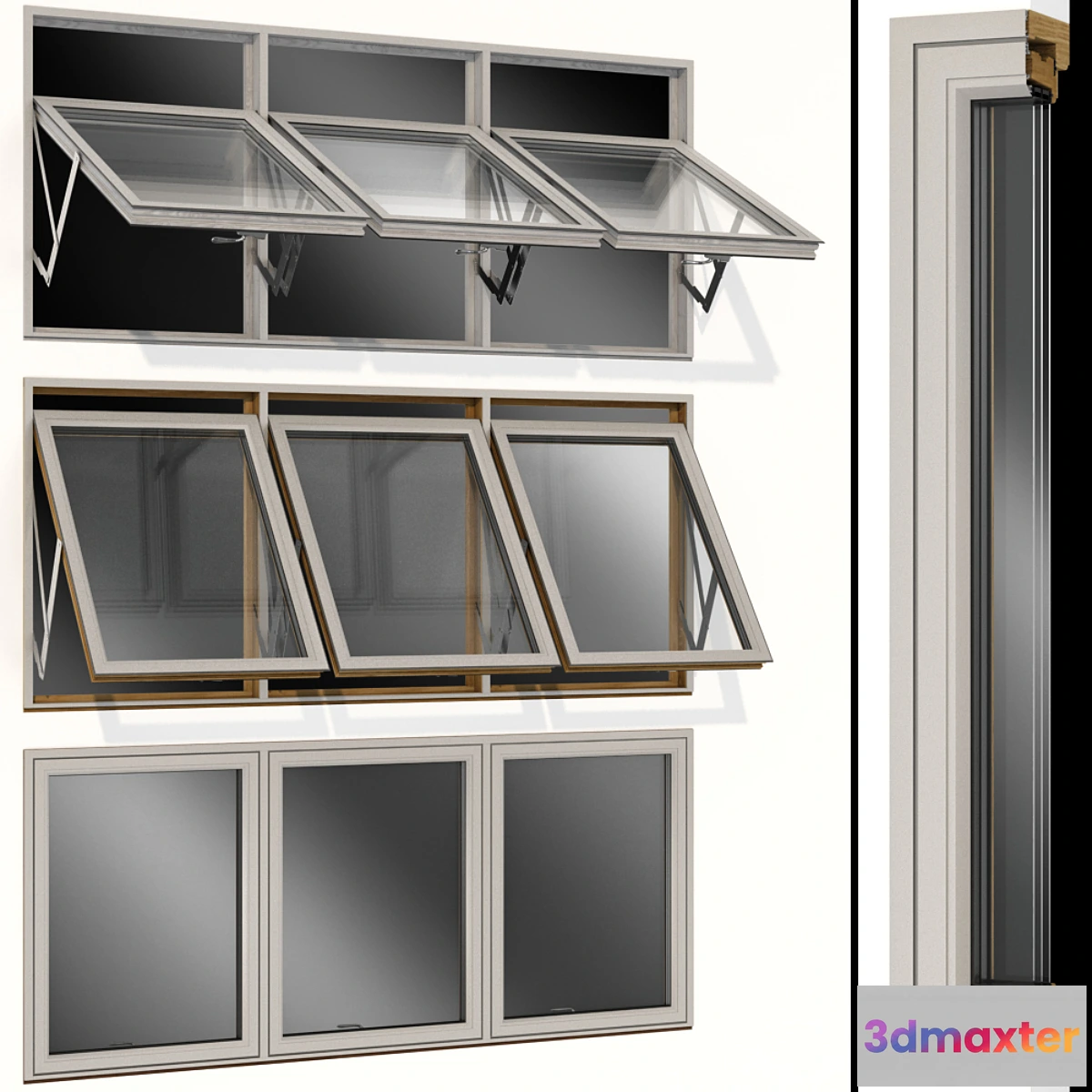 1452538 - Top swing hinged wooden metal window 3D Max