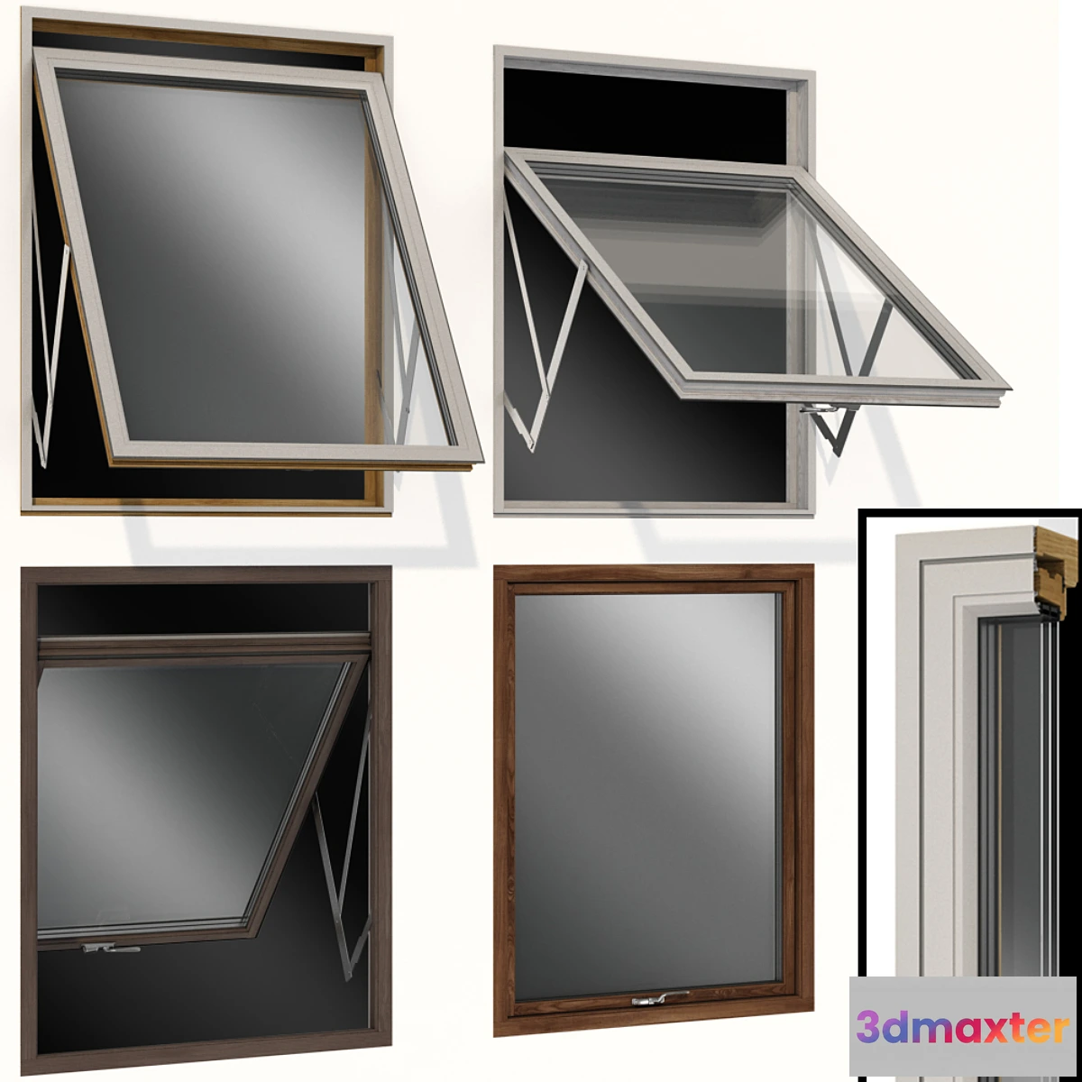 1465040 - Top swing hinged wooden metal window 3D Max