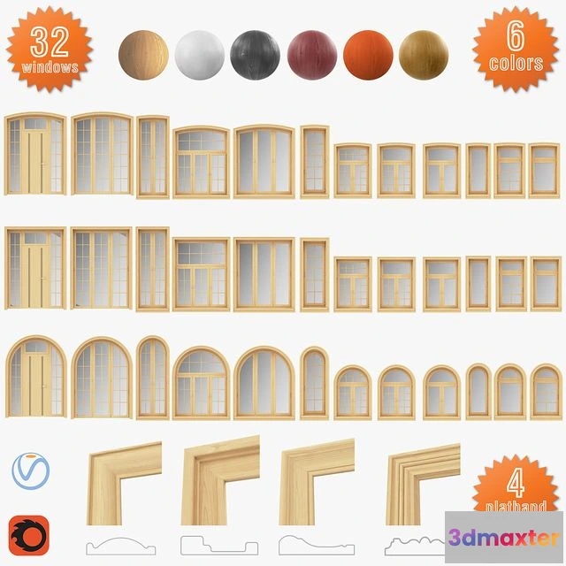 1553713 - A set of windows from the array of panoramic arched 3D Max