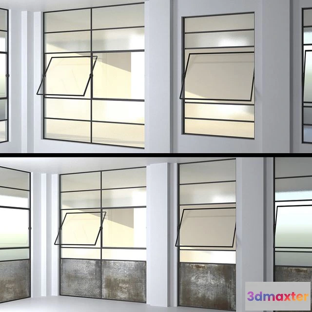 1554563 - SET 4 Steel Factory Windows wired glass wireglass 3D Max
