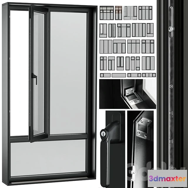 1555571 - open window & close metal window with metal & leather blinds 3D Max
