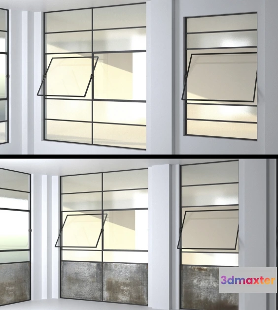 1667234 - other-models - Set 4 Steel Factory Windows wired glass wireglass 3D Max