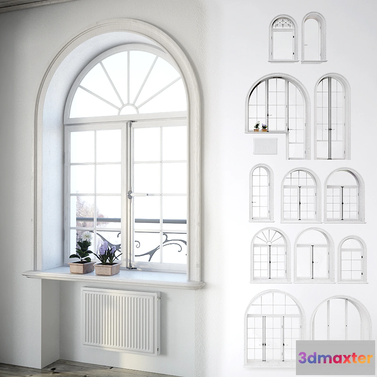 673027 - Set classical arched windows with decor
