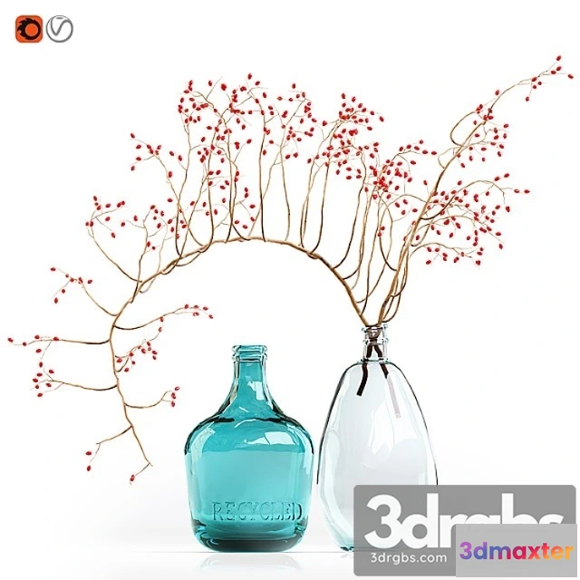 1009368 - Decorative Branch With Red Berries In A Glass Vase