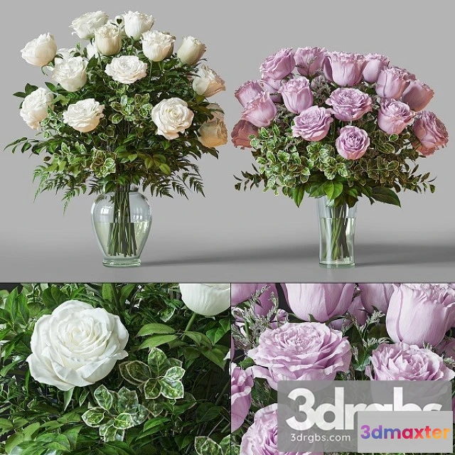 1009568 - Flower Set 029 White and Pink Rose