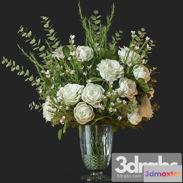 1009576 - Flower Set 042 White Rose Wax Flower