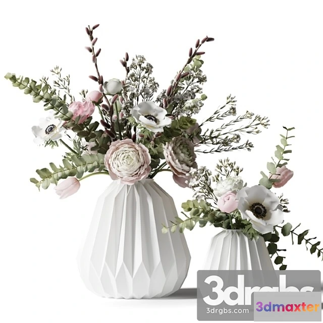 1060032 - Two bouquets in white ribbed vases