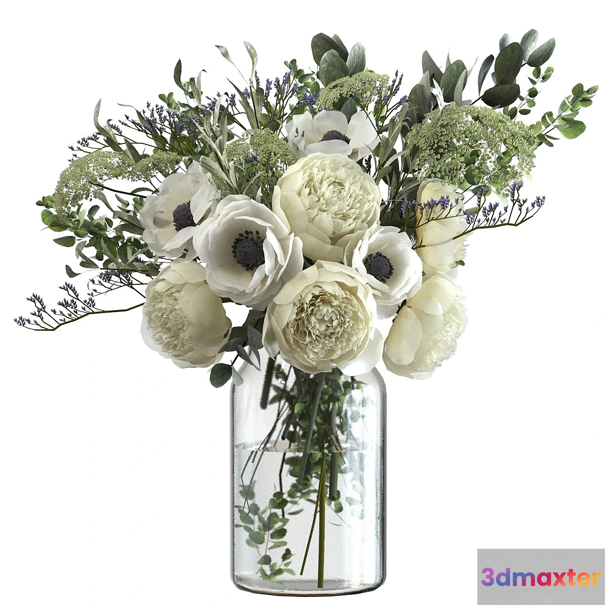 1301600 - Bouquet with flowers and eucalyptus 3D Max