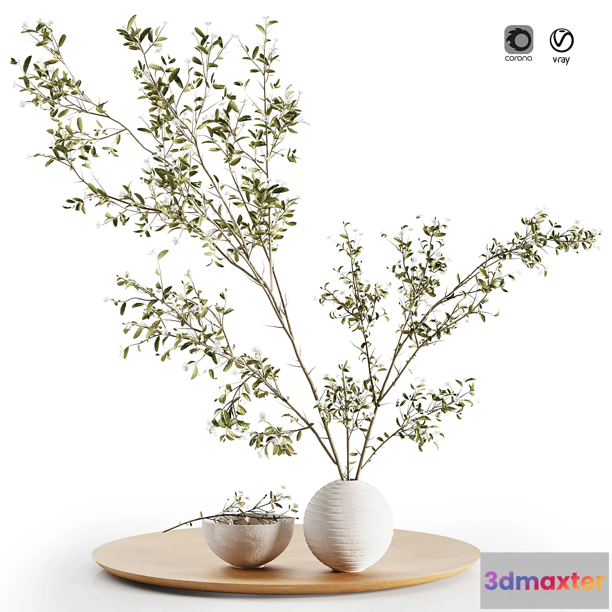 1306351 - Pulm Branch in White Vase Set3 3D Max