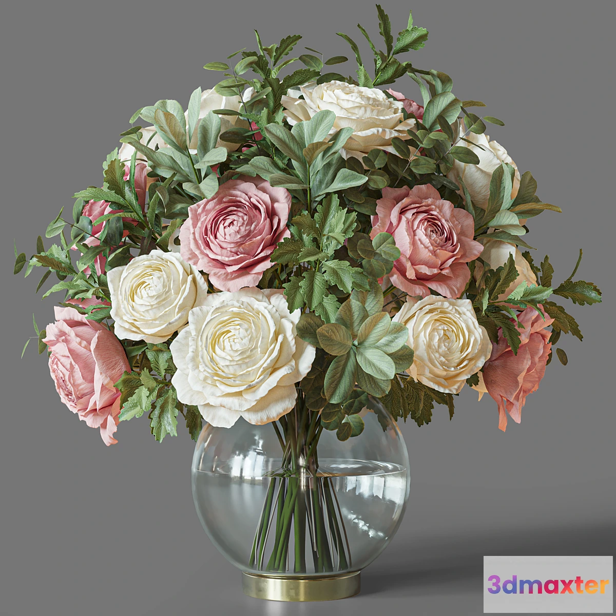 1339448 - Flower Set 049 pink and white rose 3D Max
