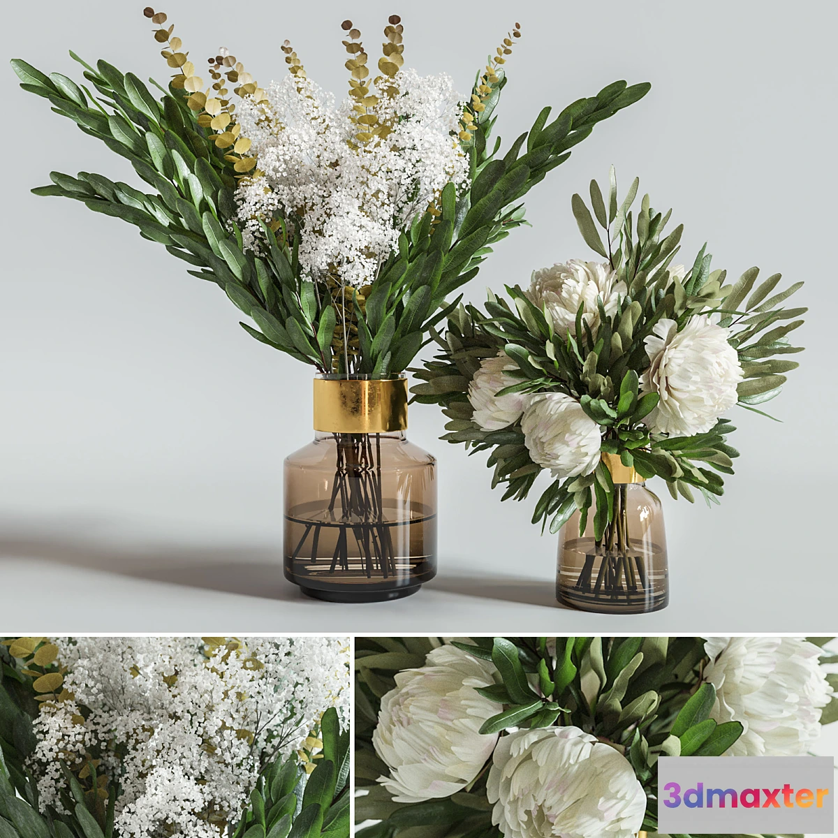 1419940 - Flower Set 008 Peony and Baby breath. 3D Max