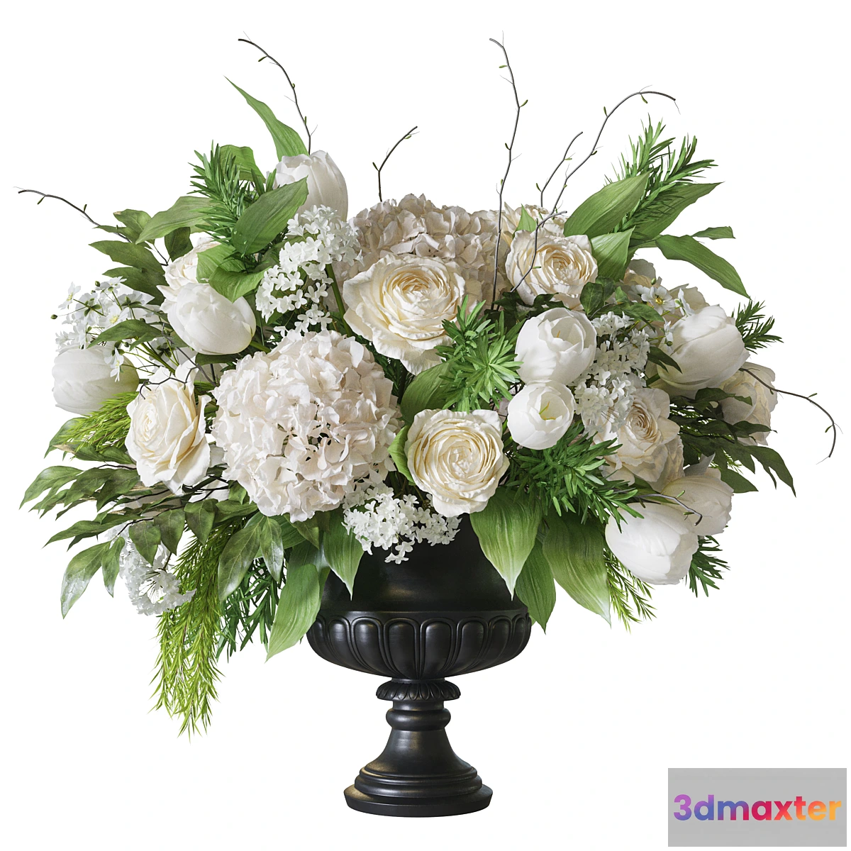 1442776 - Flower Set 072 Black vase white flowers 3D Max