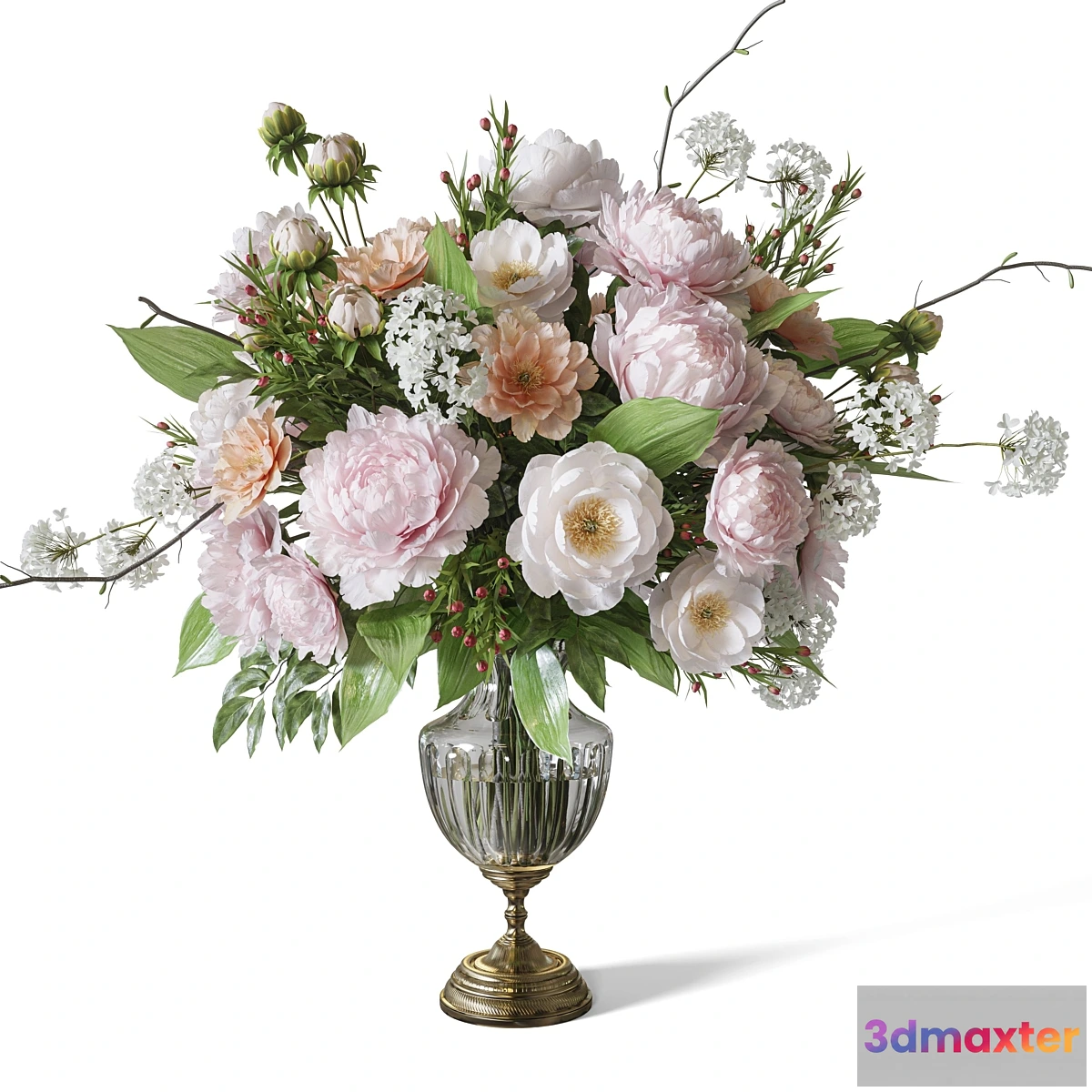 1448844 - Flower Set 071 peonies gold crystal vase 3D Max
