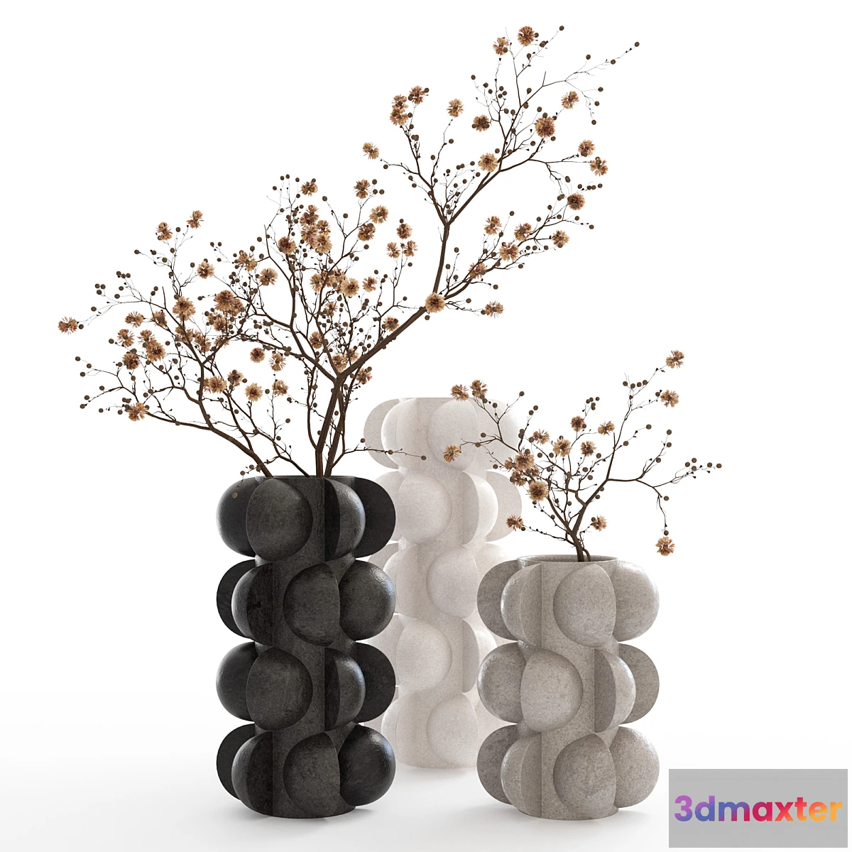1460816 - Dry branches in vases with spheres. 3D Max