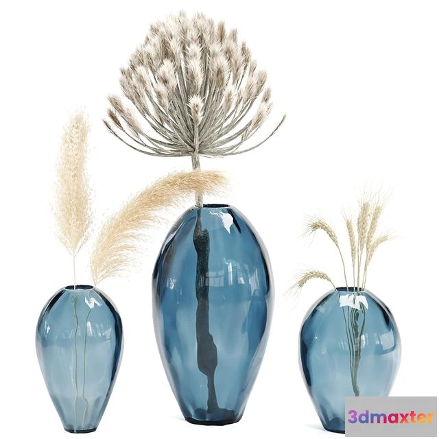 1565314 - Bouquet vase glass organics pampas dried flowers 3D Max