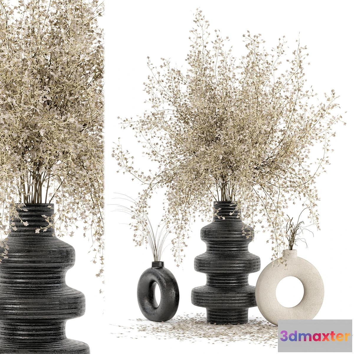 541865 - Indoor Dry Plants in rusty Concrete Pots - Set 288