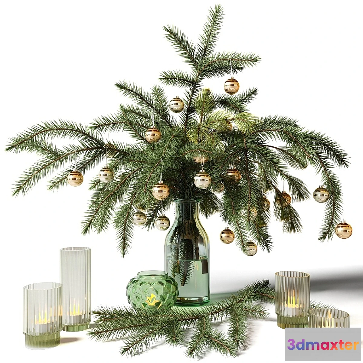 542491 - New Year’s bouquet of fir branches in a glass vase