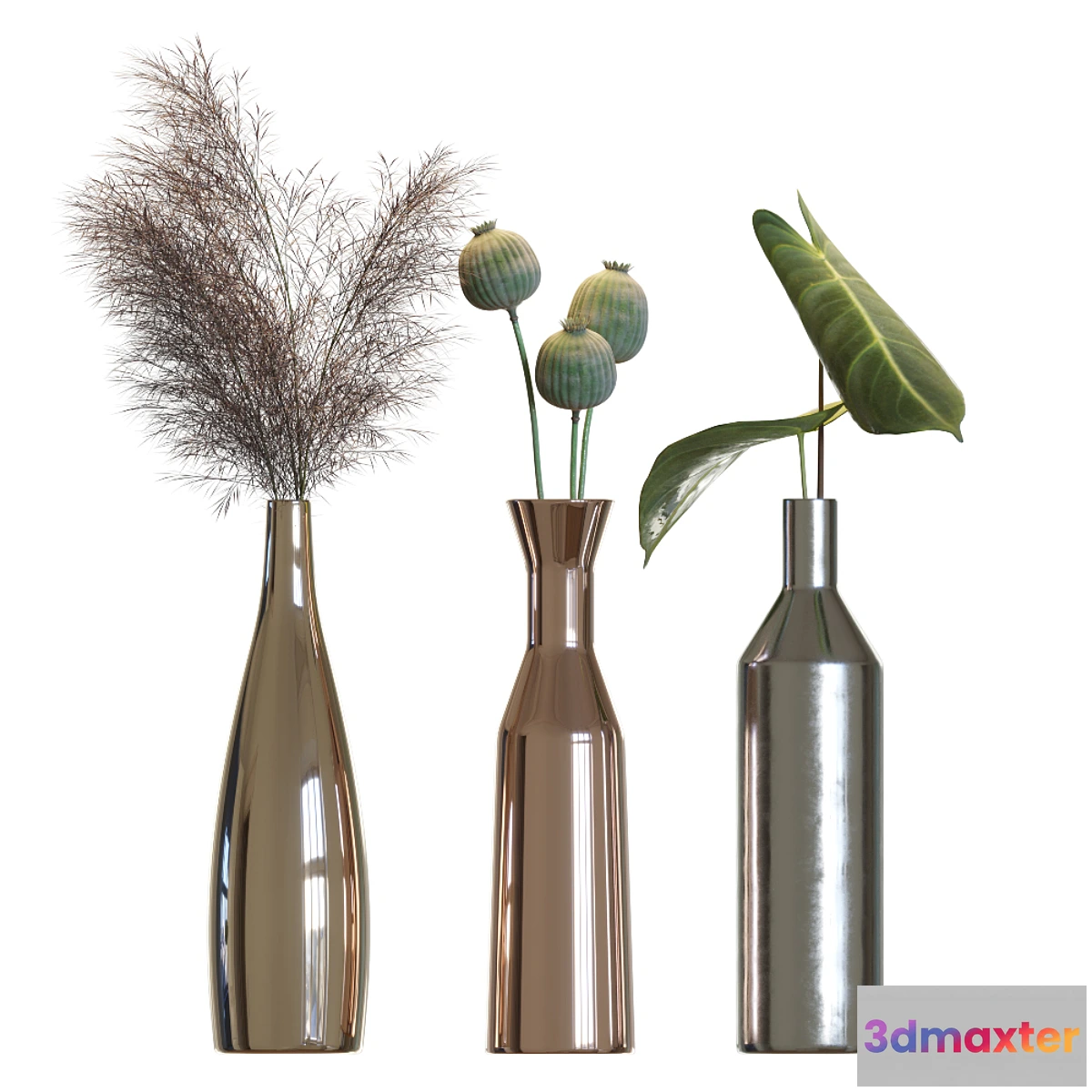 572140 - Metal vases decor set