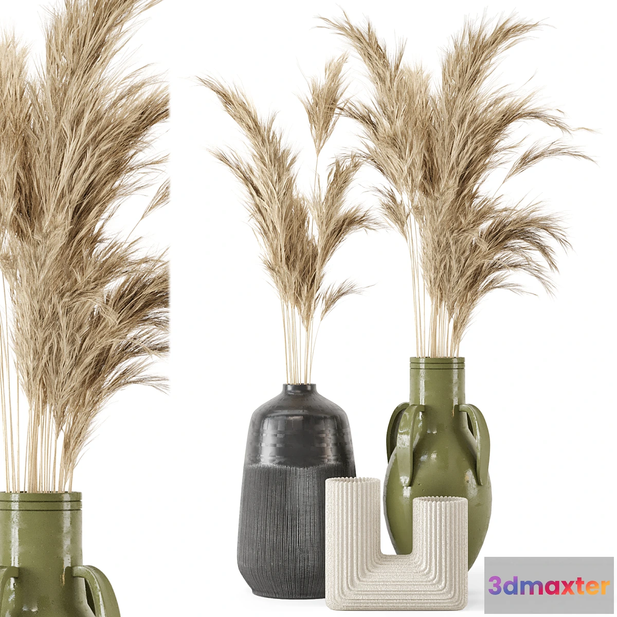 591418 - Dry Plants Bouquet In Concrete Pot - Set 577