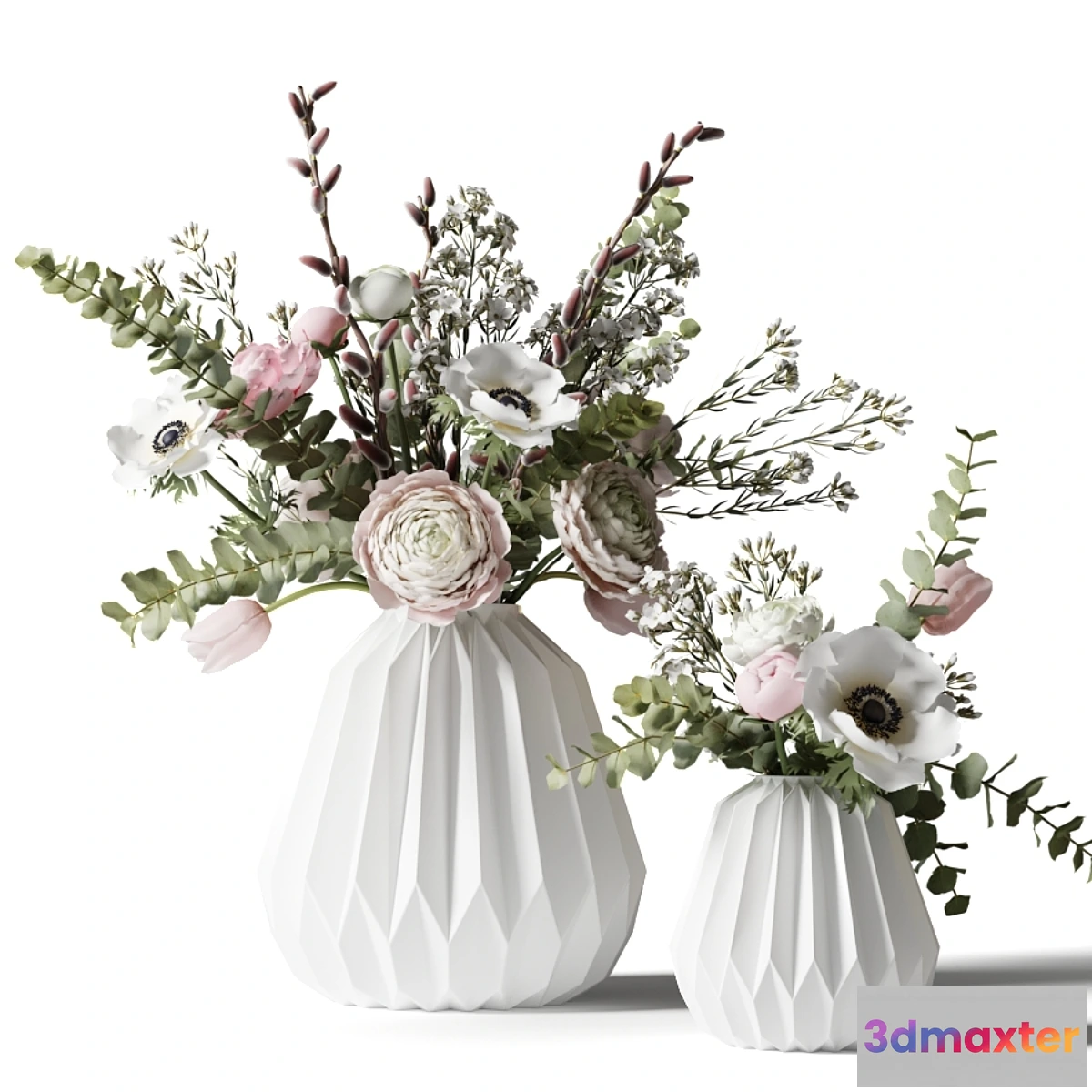 593136 - Two bouquets in white ribbed vases