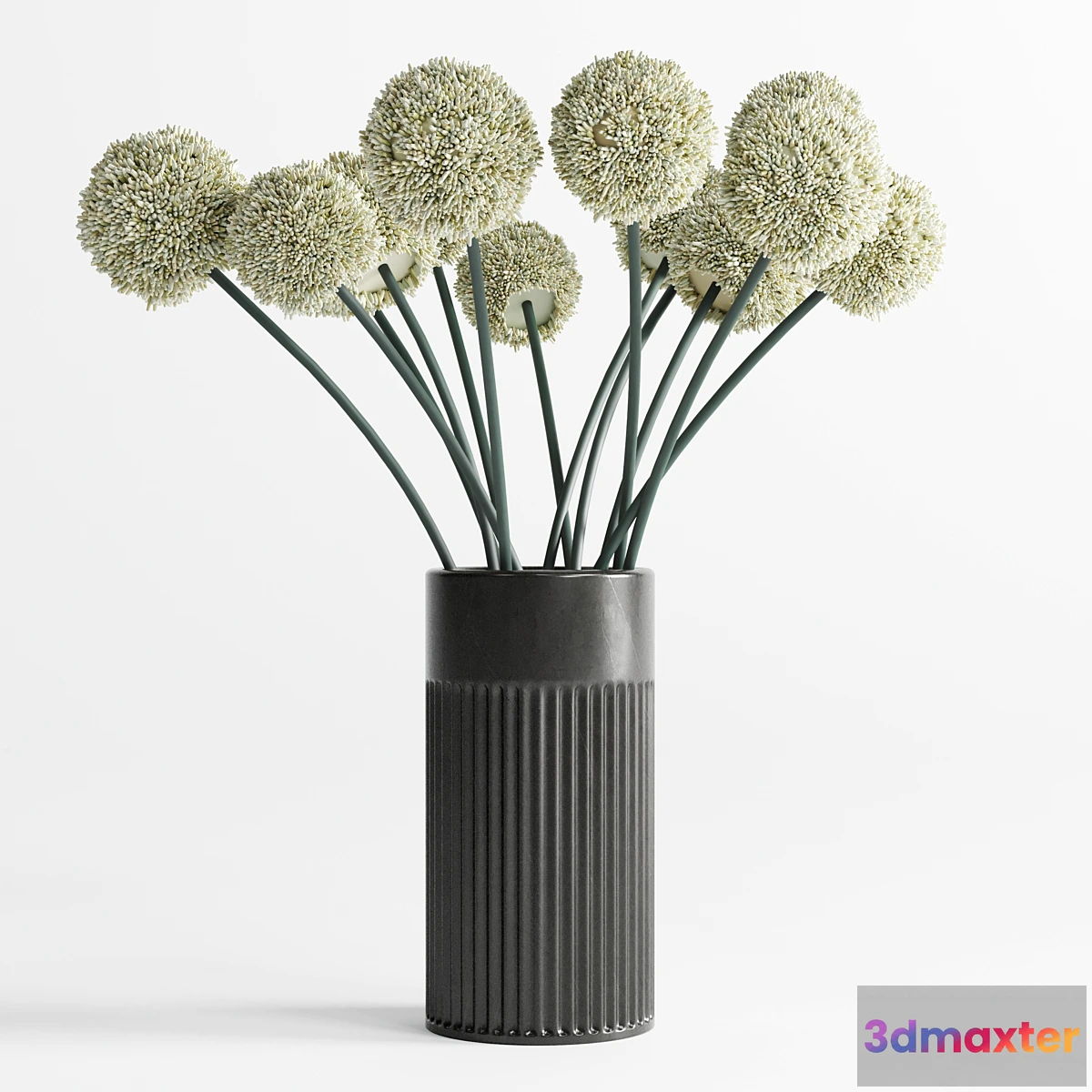 593574 - White Handmade Flowers Allium concrete Vase