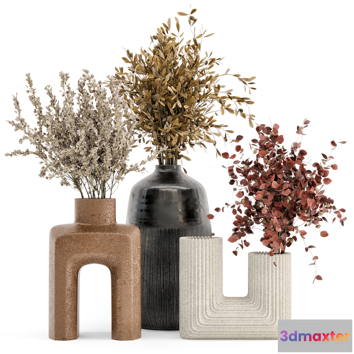 594038 - Dry Plants Bouquet Collection In Concrete Pot - Set 442