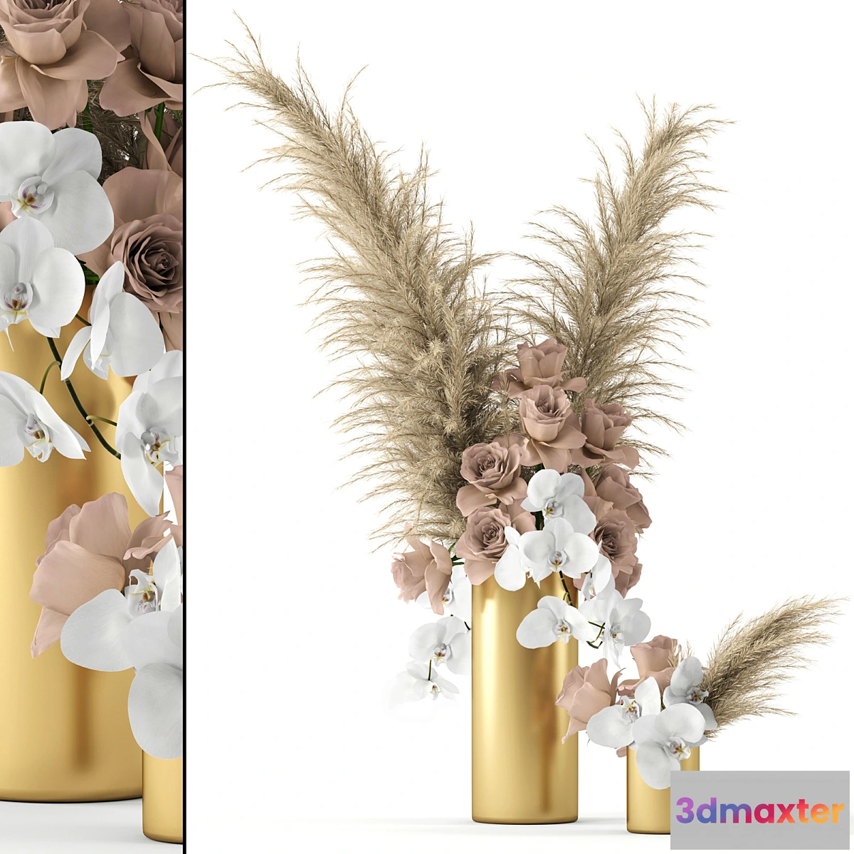 660403 - Pale roses and Co in brass vases