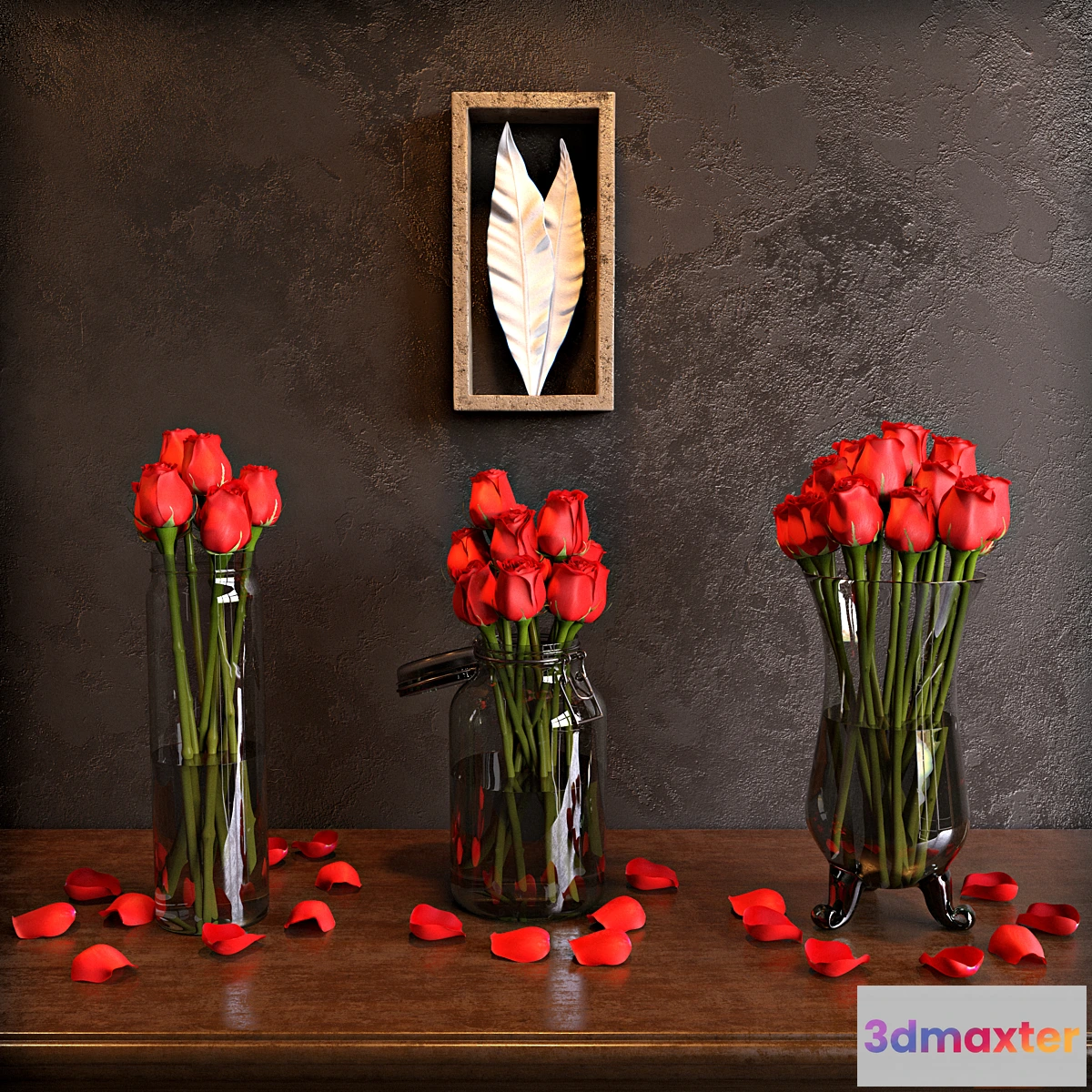 663003 - Roses in vases on a classical chest of drawers + decor Palecek