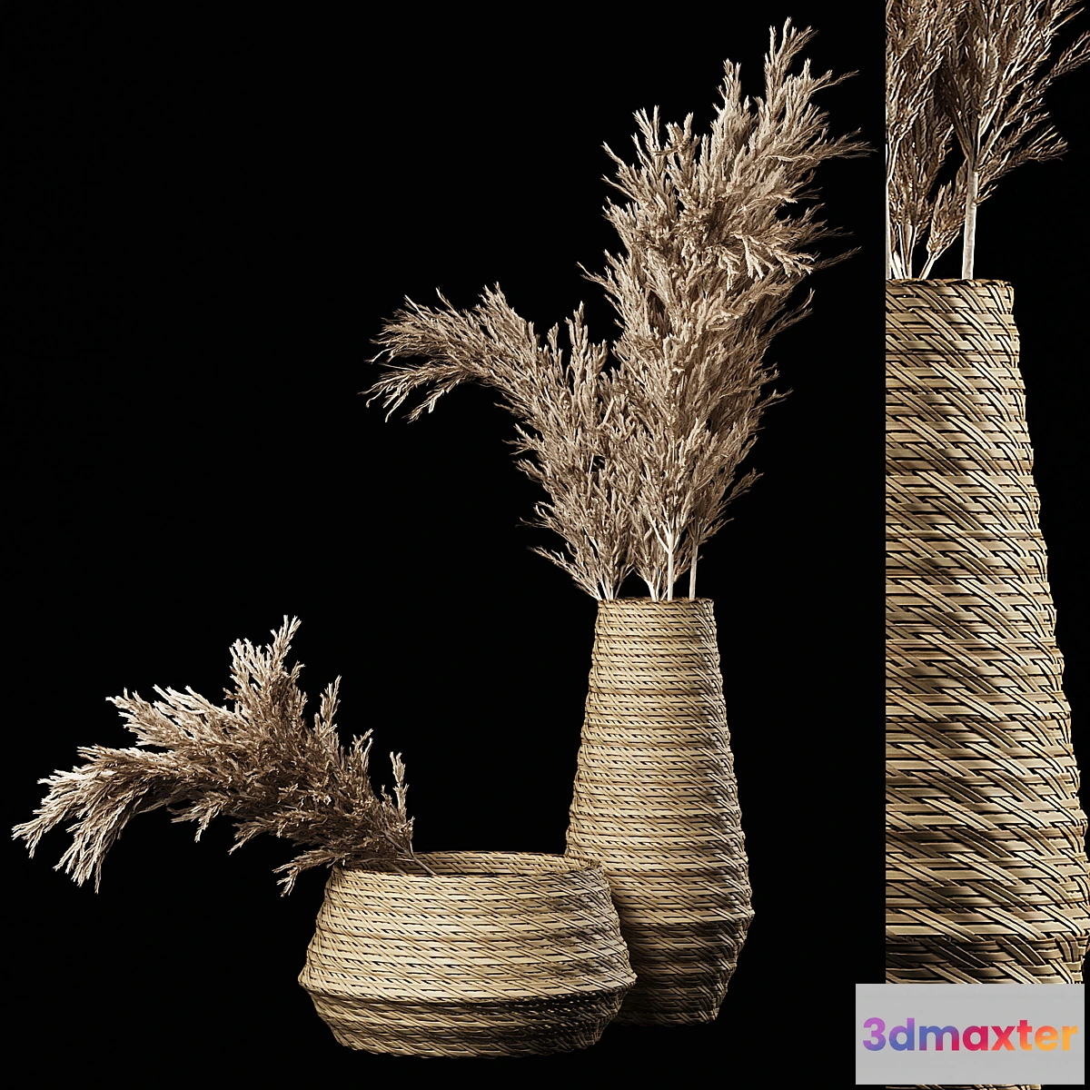 687194 - Dried Pampas Bouquet in Rattan Wicker Vases - No.2