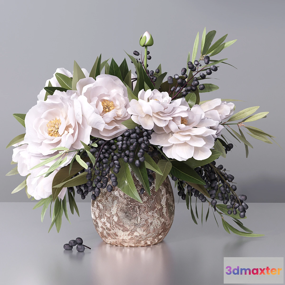 716294 - Flower Arrangement- peony grape leaf twig vase - No.3