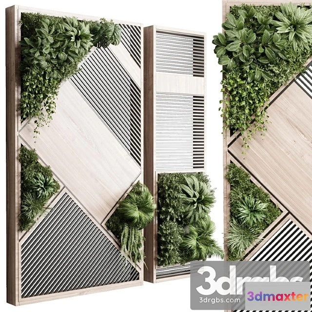 1010422 - Plants Set Partition In Wooden Frame Vertical Graden Wall Decor Box 29