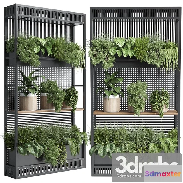 1010432 - Stand Plant Metal Vase With Three Wooden Pots