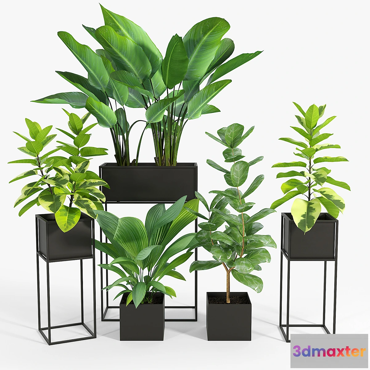 1419036 - NEW Three Black Standing Planters 01 3D Max