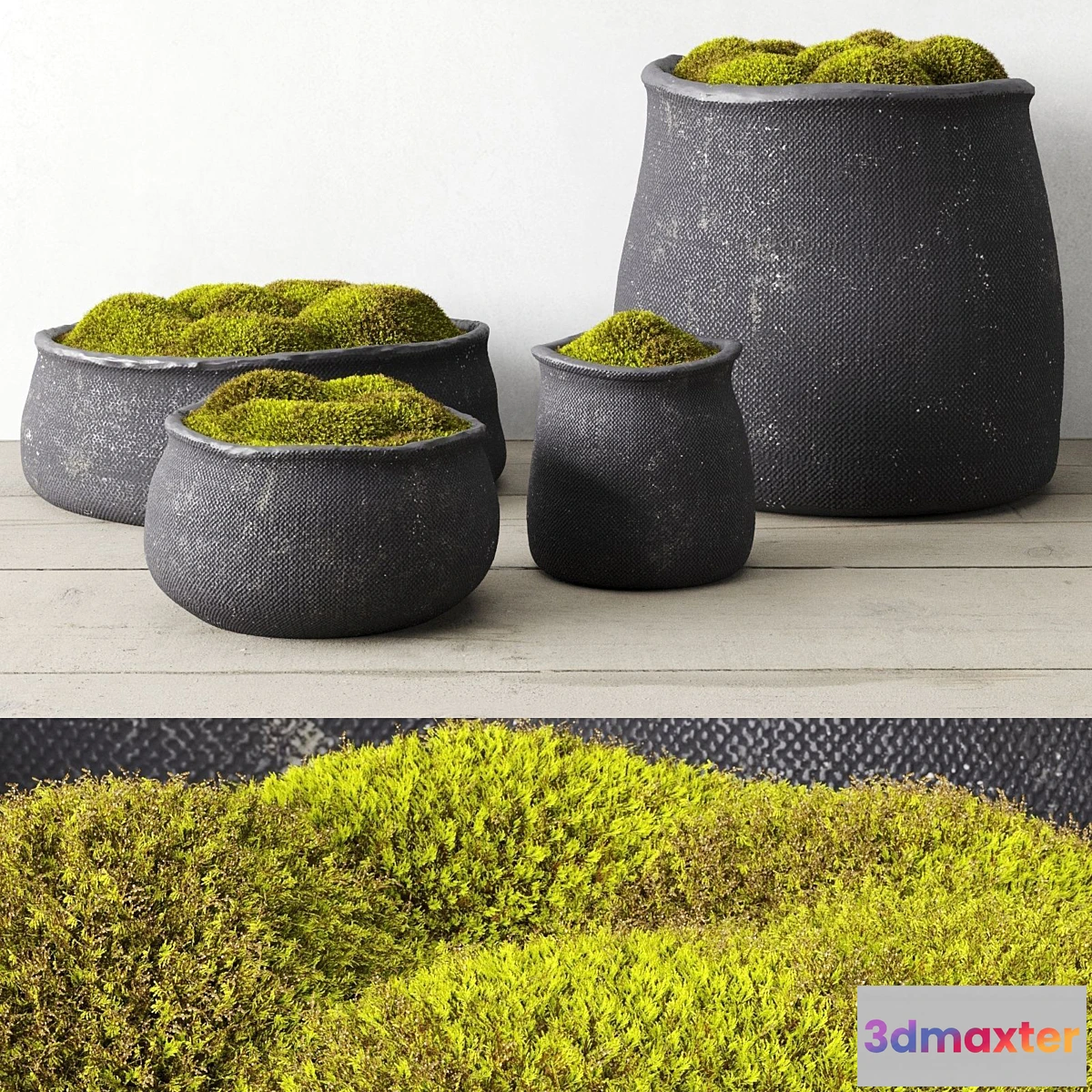 739269 - Crosshatch concrete vessel collection with moss - No.2