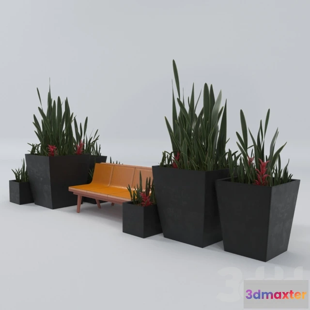 1072454 - Architectural outdoor bench and plant - 206011