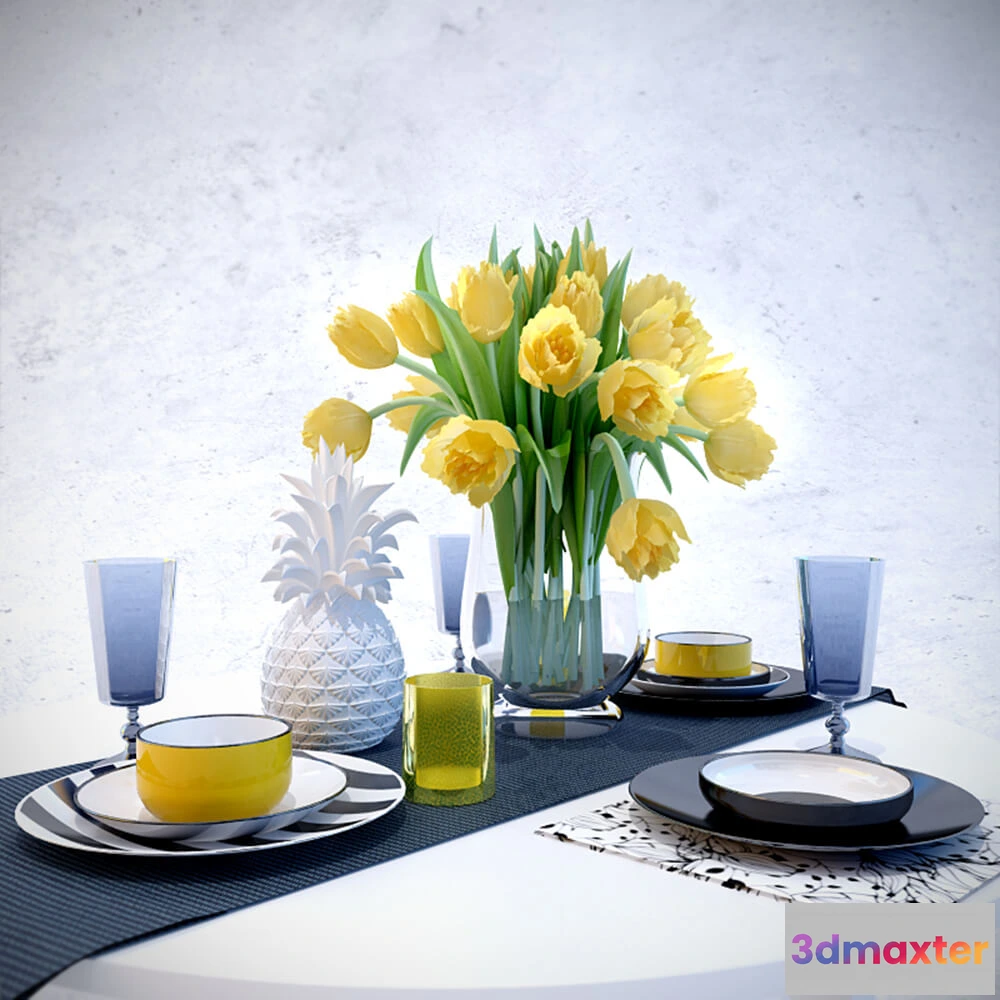 1608236 - decoration - Set for table  with tulips 3D Max