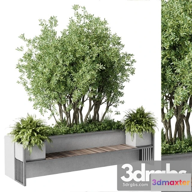 1011450 - Urban Environment Urban Furniture Green Benches With Tree 41