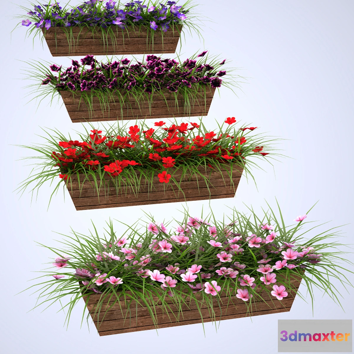 1273944 - Flowers in boxes mounted 3D Max