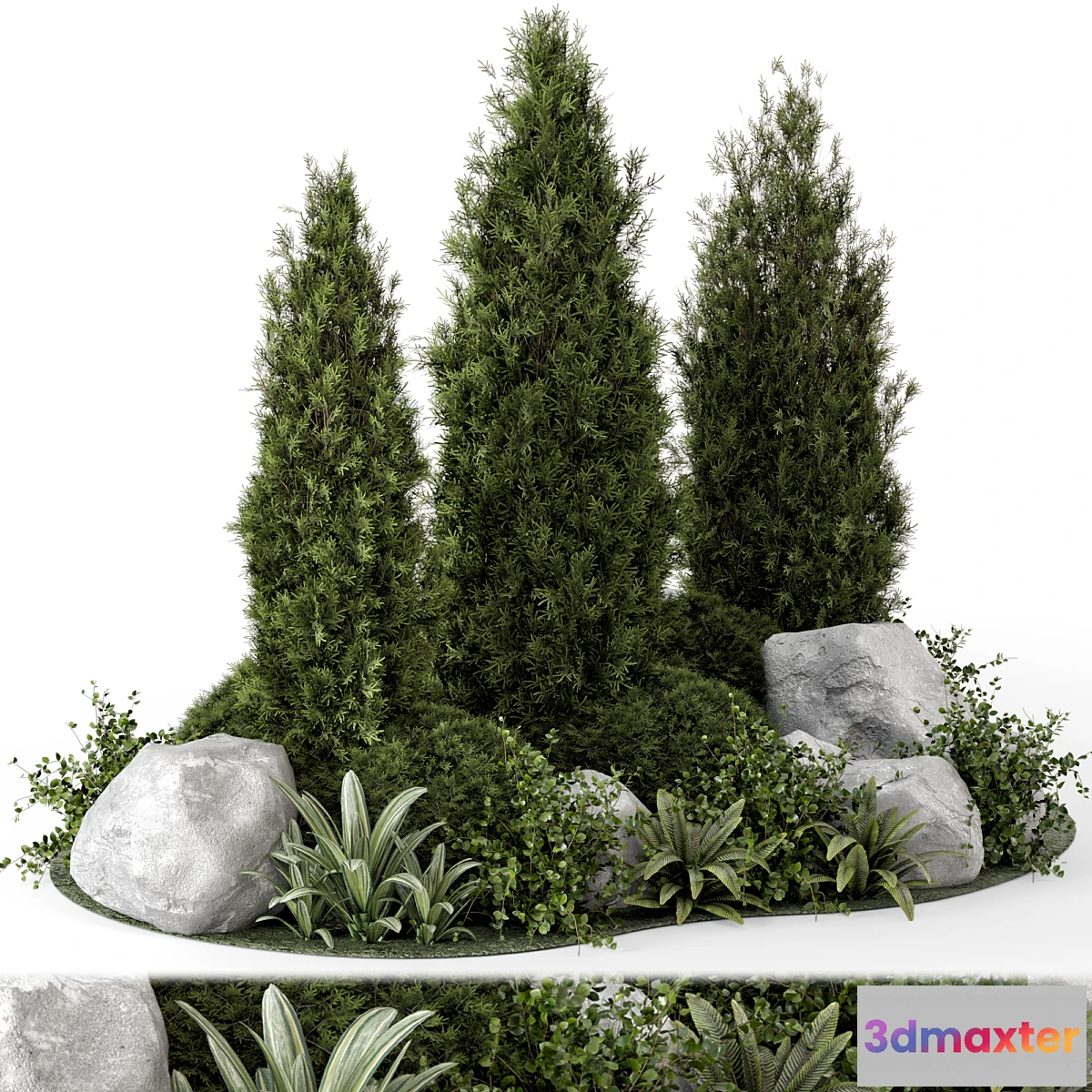 1296456 - Outdoor Garden Set Bush and Tree - Garden Set 846 3D Max