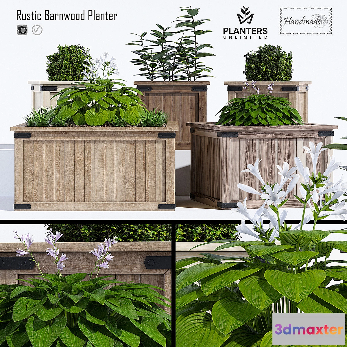 1458676 - Rustic barnwood planter two 3D Max