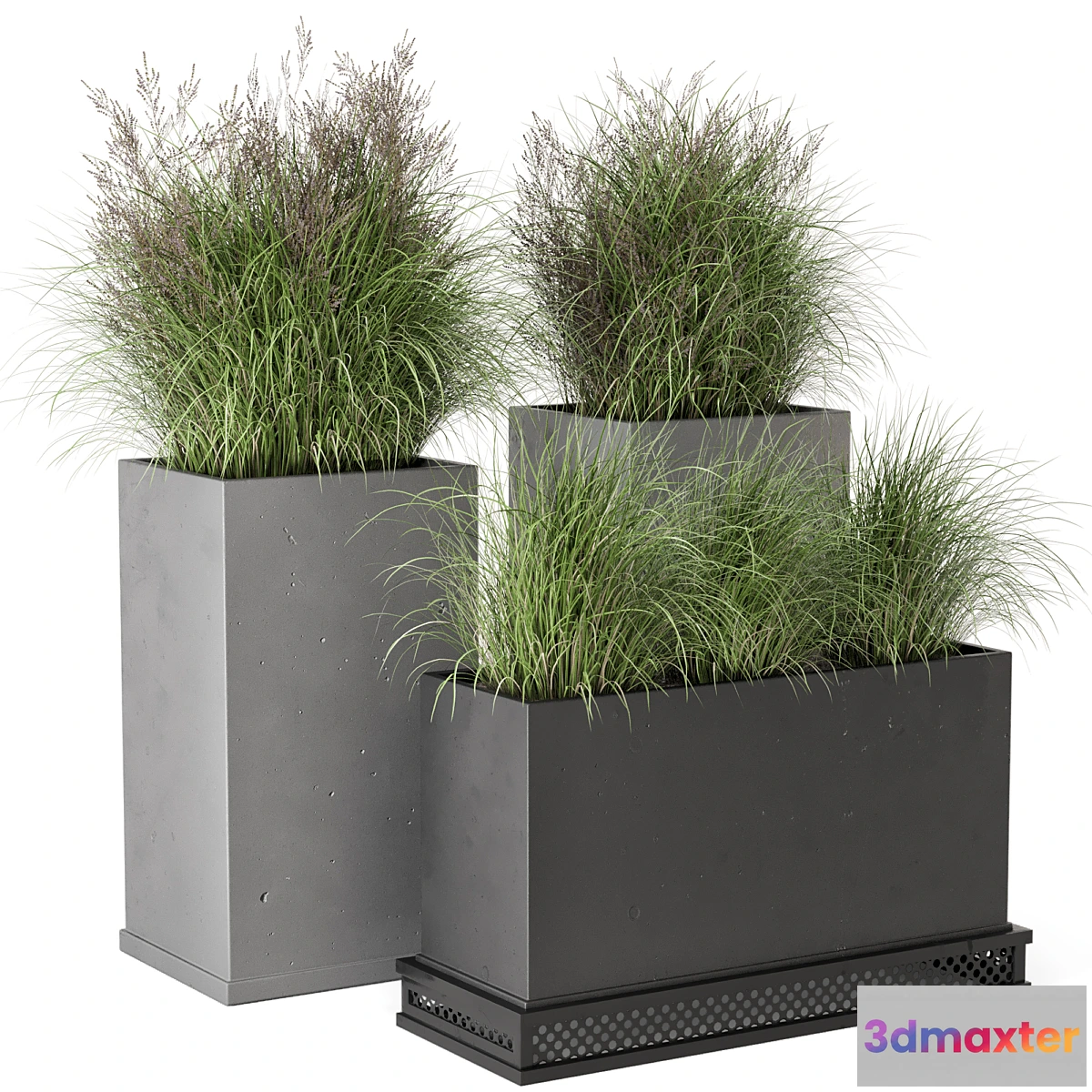 618115 - Outdoor Plants Bush in rusty Concrete Pot - Set 665