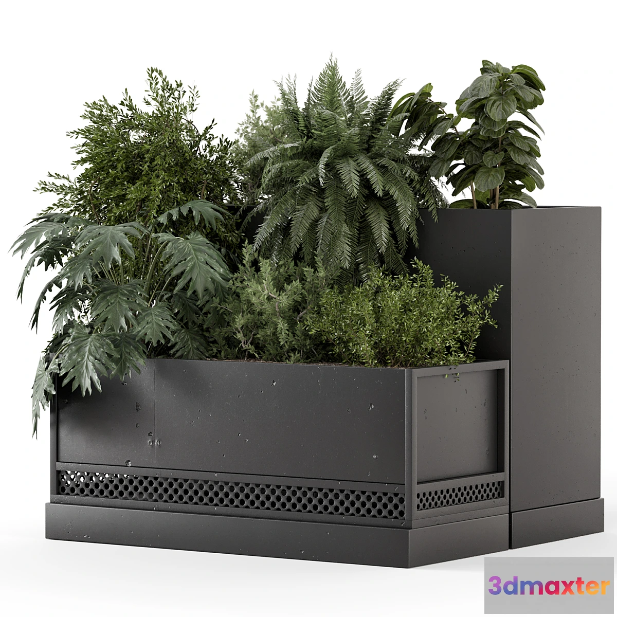 675909 - Outdoor Plant Box in rusty Concrete Pot on Metal Shelf - Set 1453