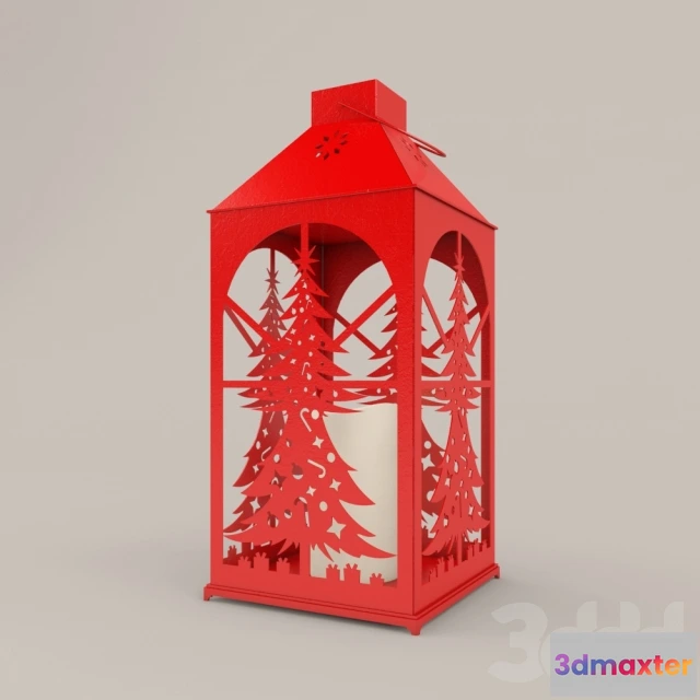 1090014 - Red Flameless Candle Lantern - Christmas Tree Cut Out - 223571