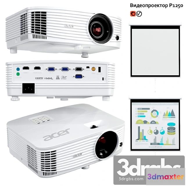 1066050 - Acer p1250 multimedia projector and screen