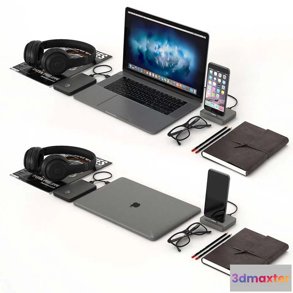 1667988 - technology - Space Gray Macbook Workplace 3D Max