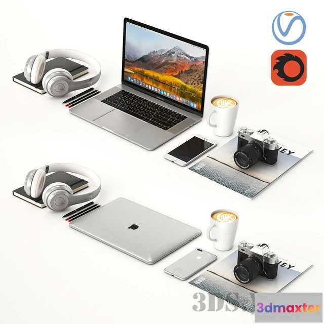 1668018 - technology - Silver Macbook Workplace 3D Max
