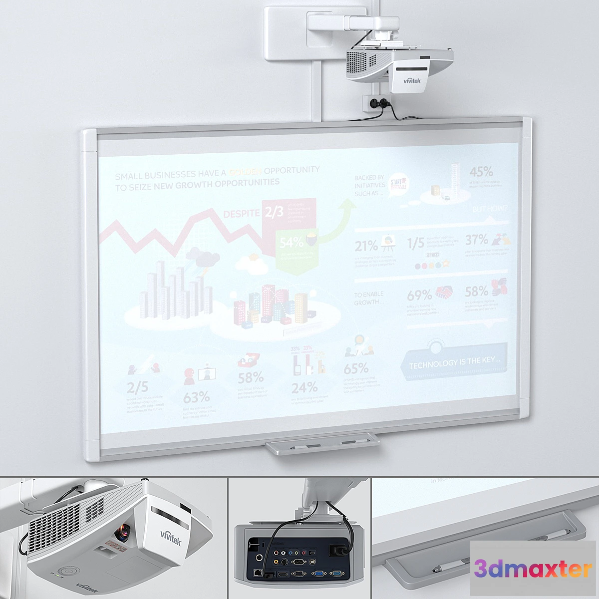 574132 - Smart SBM685 Whiteboard with Vivitek DH758UST Projector and Mount
