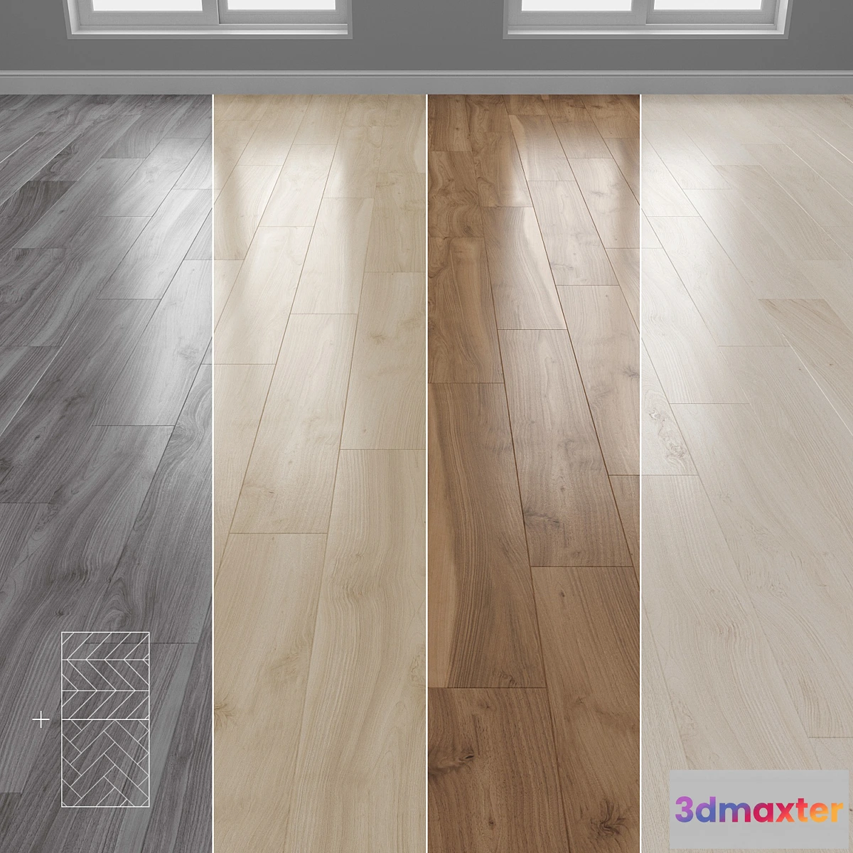 1302210 - Parquet 4 colors Linear herringbone chevron setquad7 3D Max